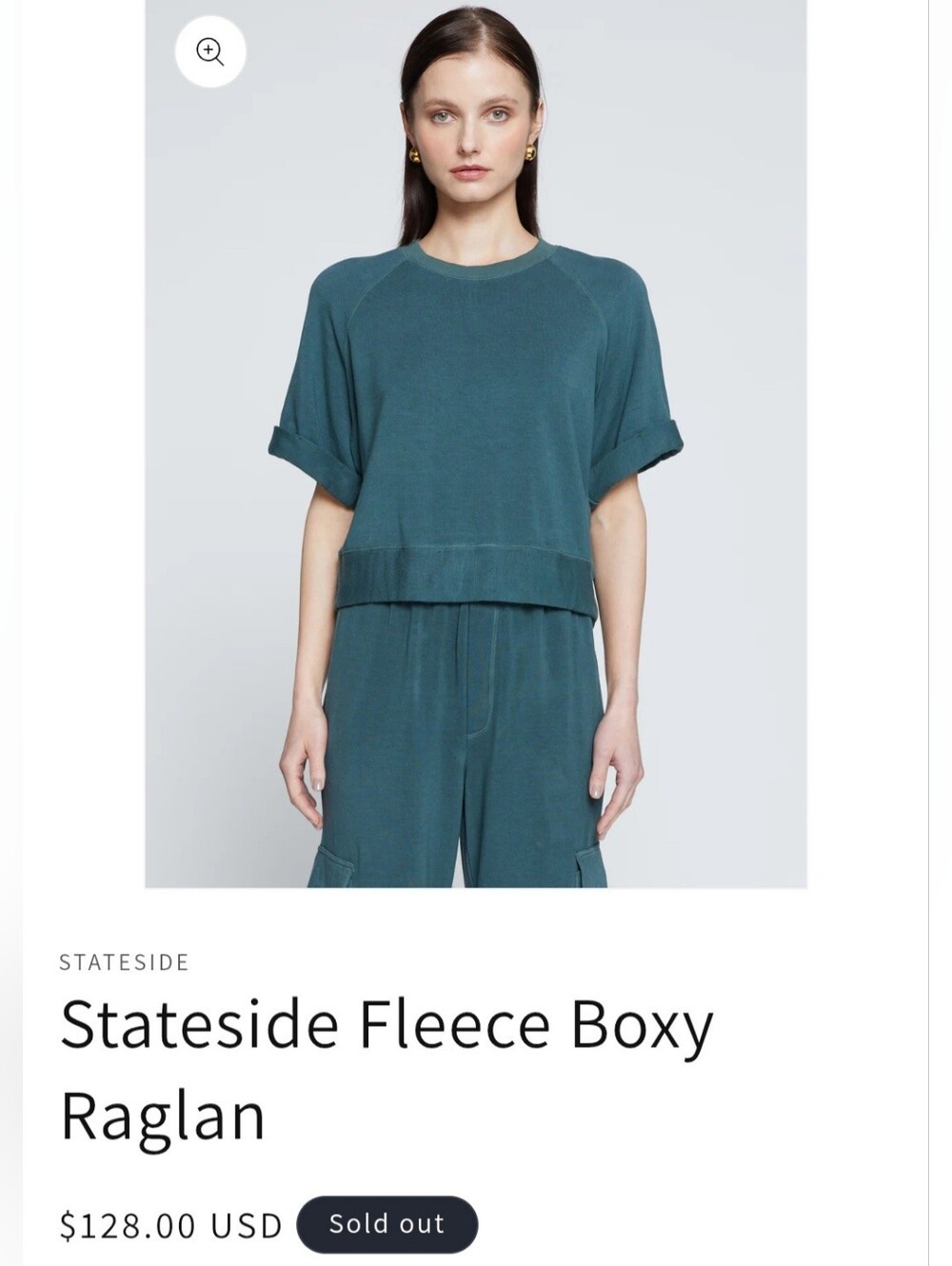 Stateside Fleece Boxy Raglan Size XS. Color is Navy. Made from ultra-soft fleece